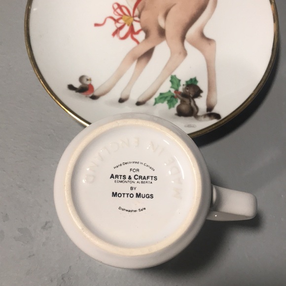 Vintage winter Christmas animal themed side serving dish plate gold trim mug - Picture 10 of 10